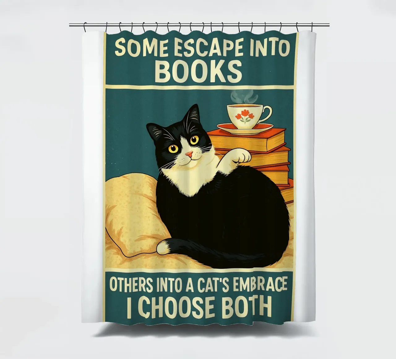 Manche flüchten in Bücher, andere in die Umarmung einer Katze Cat Funny Duschvorhang von the gan gan