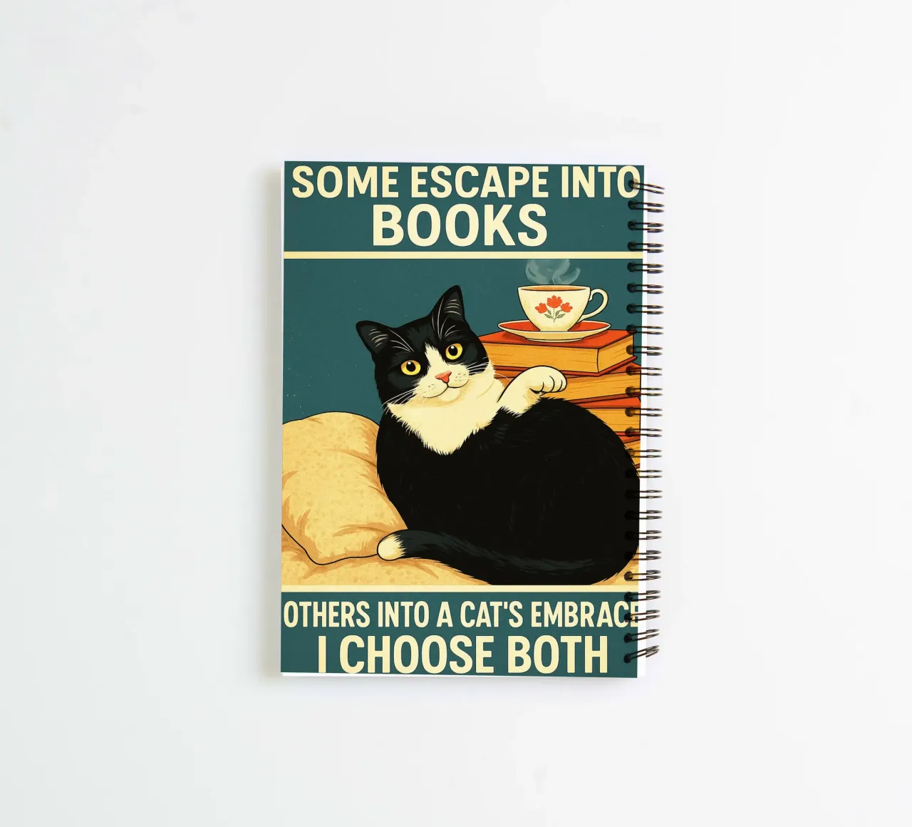 Manche flüchten in Bücher, andere in die Umarmung einer Katze Cat Funny Ringbuch von the gan gan