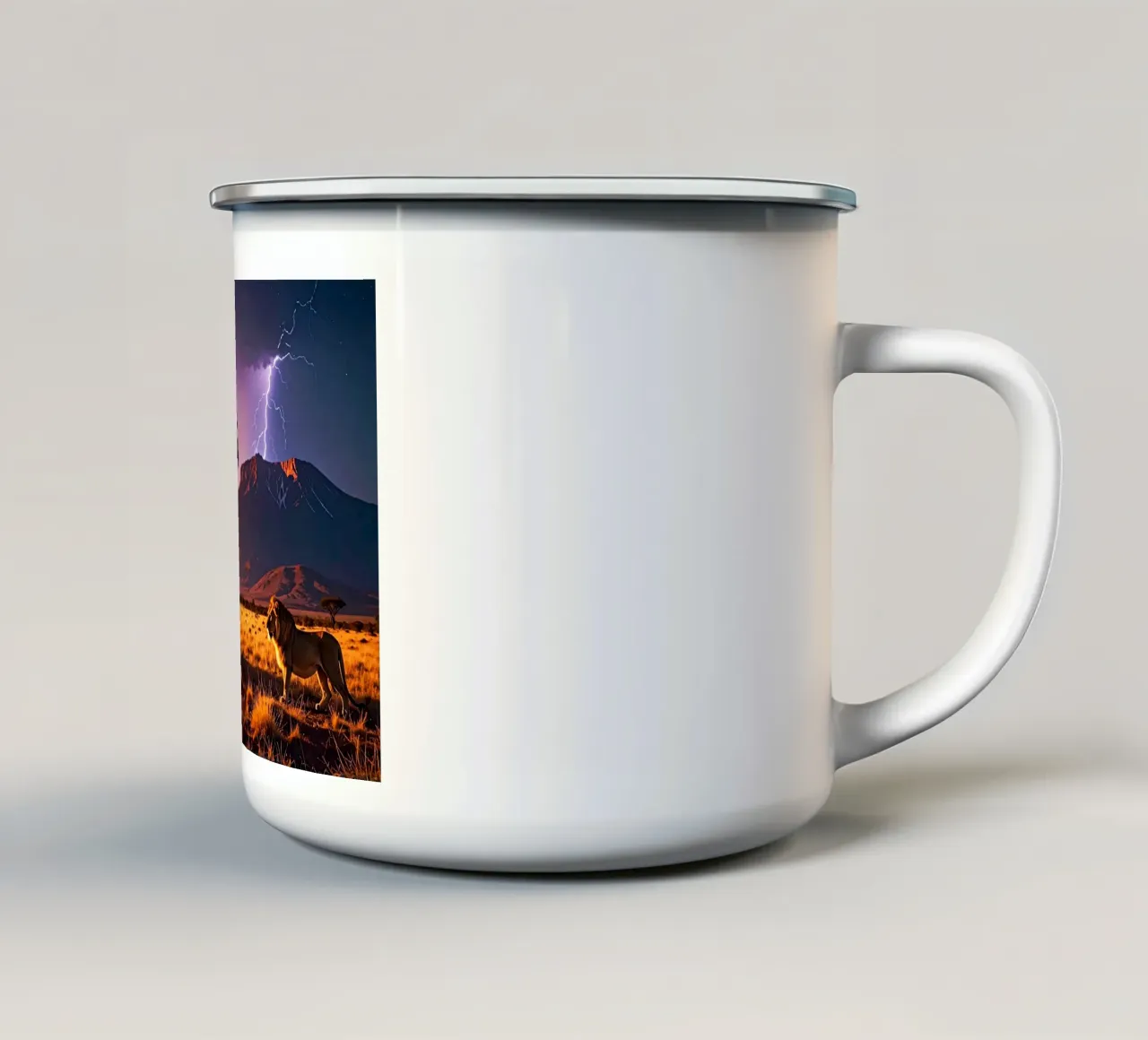 Savane avec lion tazza in smalto da Thierry vobmann photography