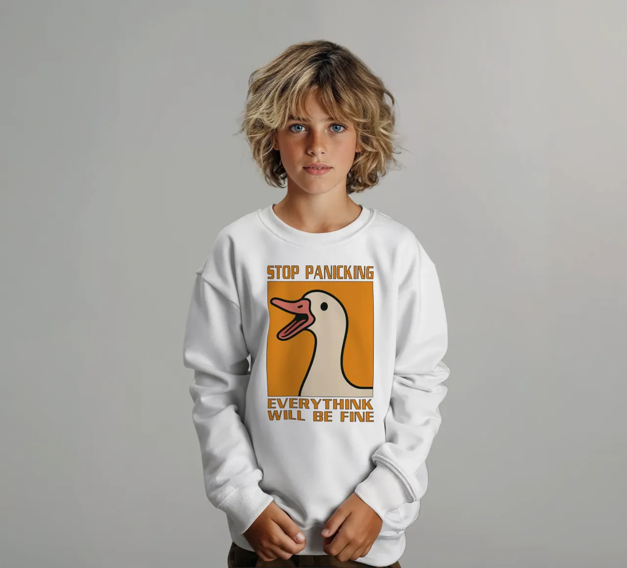 Stop Panicking Quote Funny Duck kids sweatshirt by the gan gan