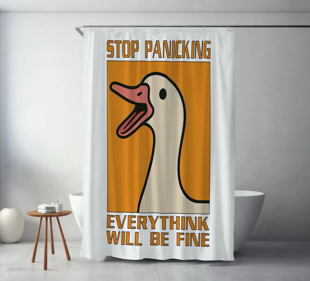 Stop Panicking Quote Funny Duck shower curtain by the gan gan