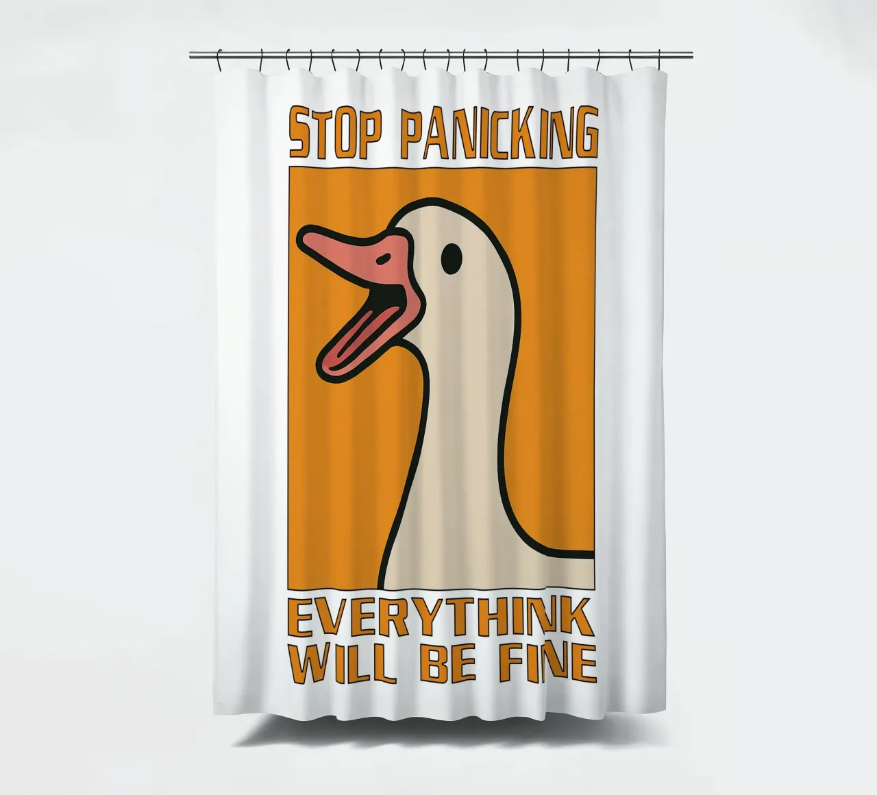 Stop Panicking Quote Funny Duck shower curtain by the gan gan