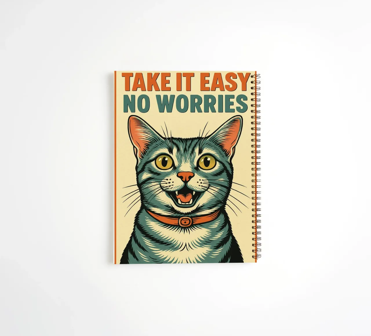 Take It Easy No Worries Cat Funny spiral notebook by the gan gan