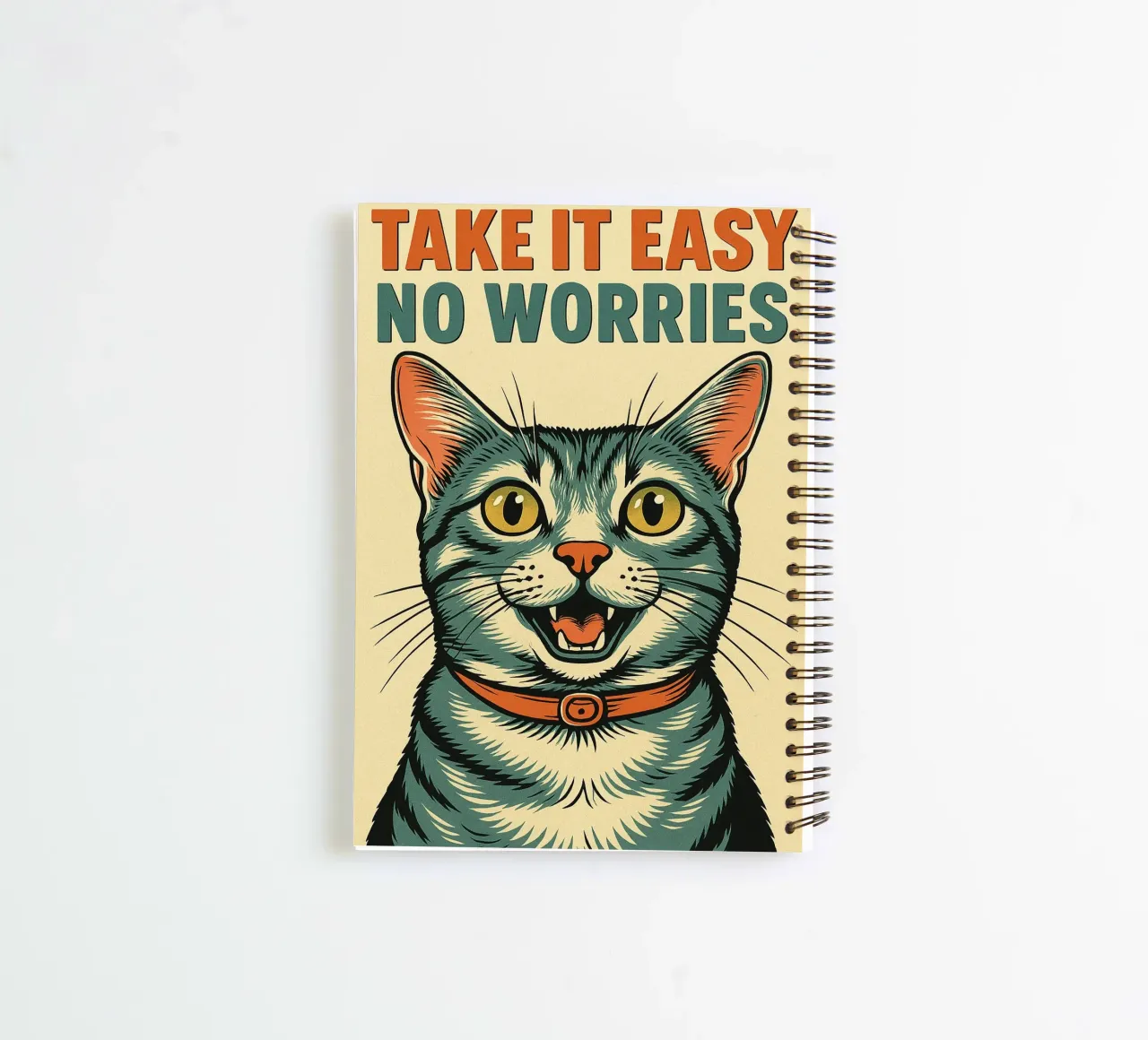 Take It Easy No Worries Cat Funny spiral notebook by the gan gan