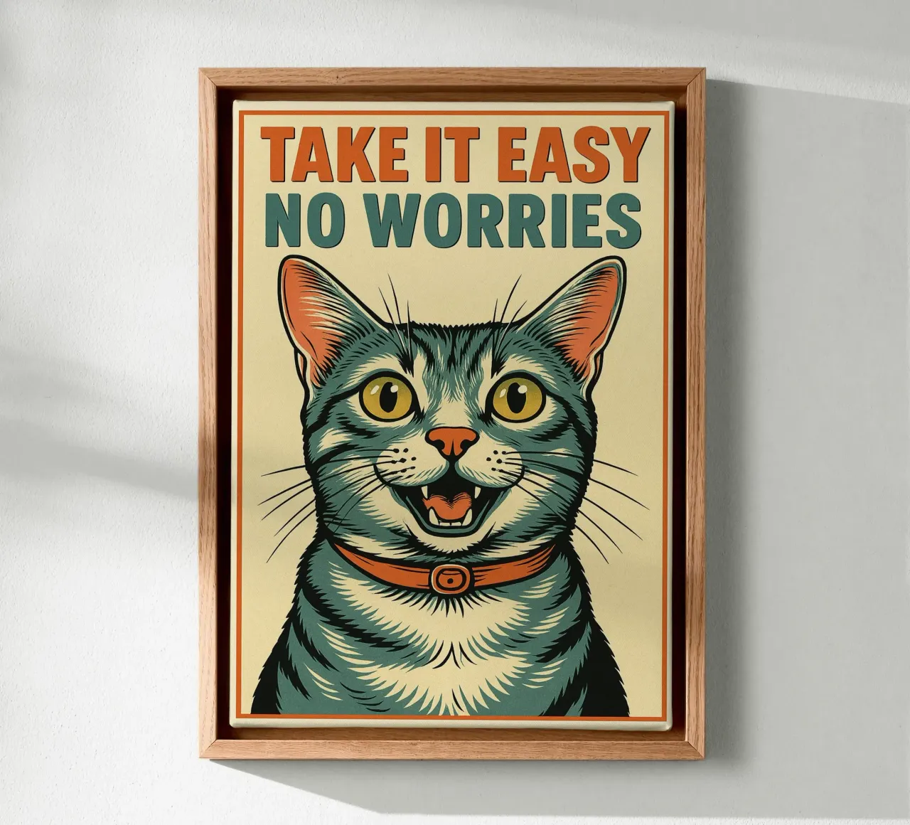 Take It Easy No Worries Cat Funny canvas with Floater frame by the gan gan