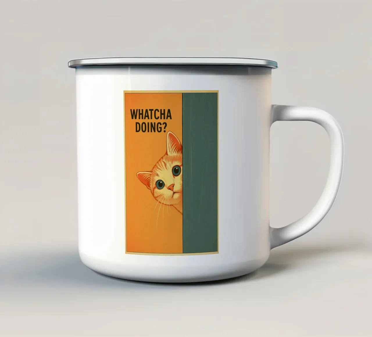 Cosa fai con il gatto? tazza in smalto da the gan gan