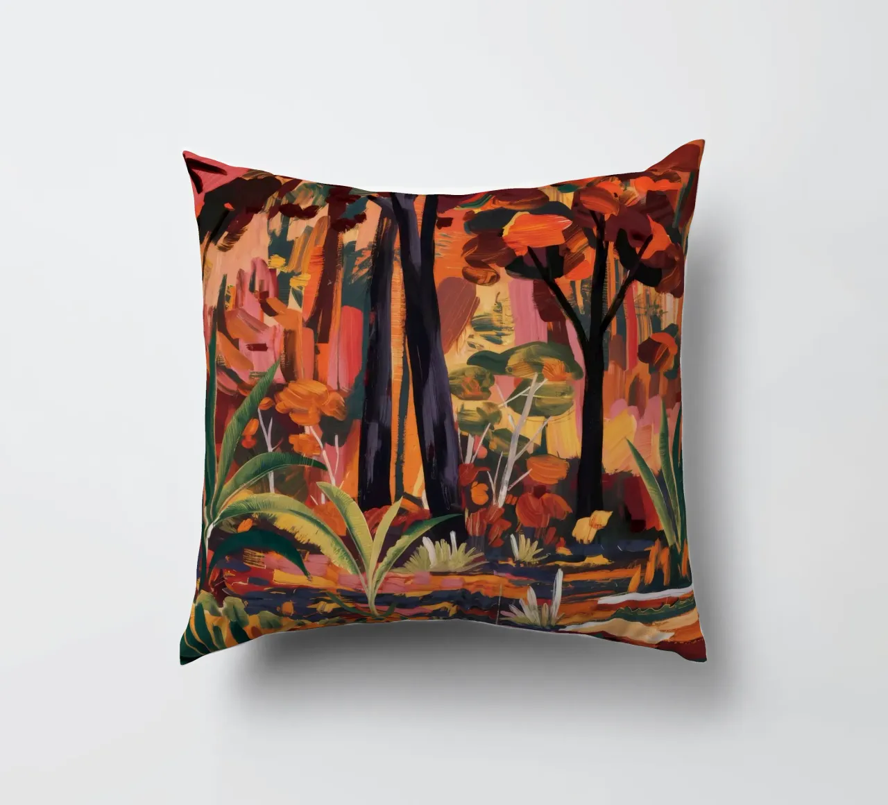 Bagliore della foresta cremisi cuscino da Obisidian Brush