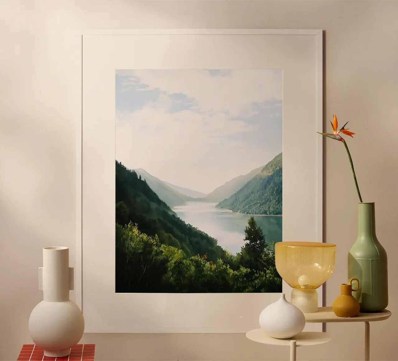 Norwegian Fjord Whisper: Serenity Over Water poster da FujiBrush