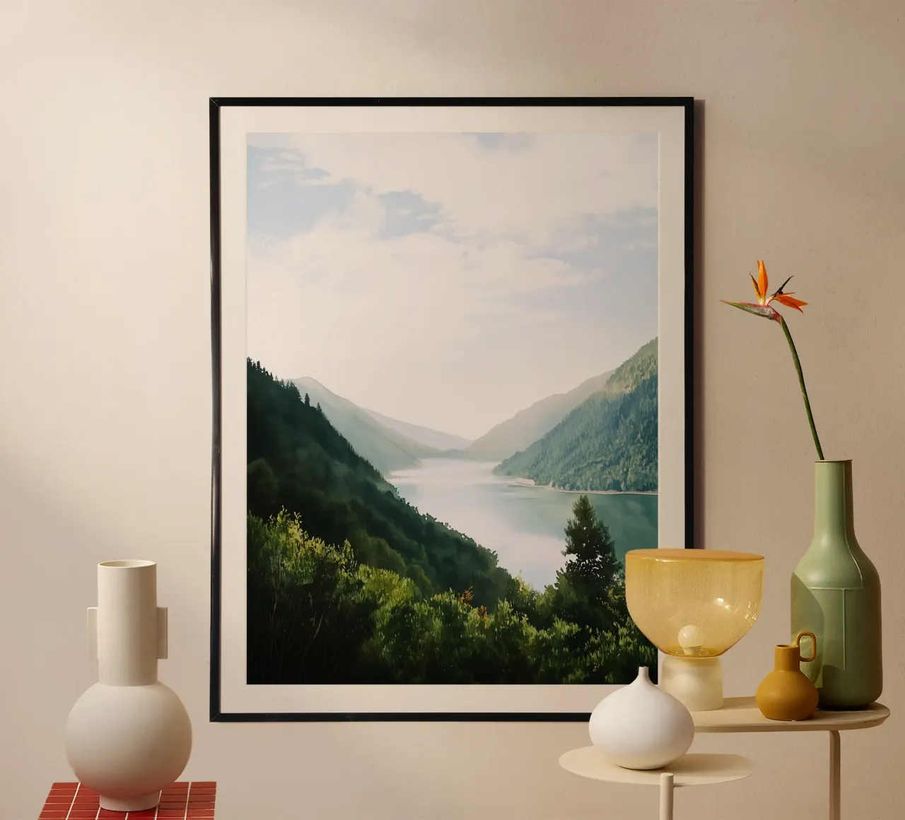 Norwegian Fjord Whisper: Serenity Over Water poster da FujiBrush