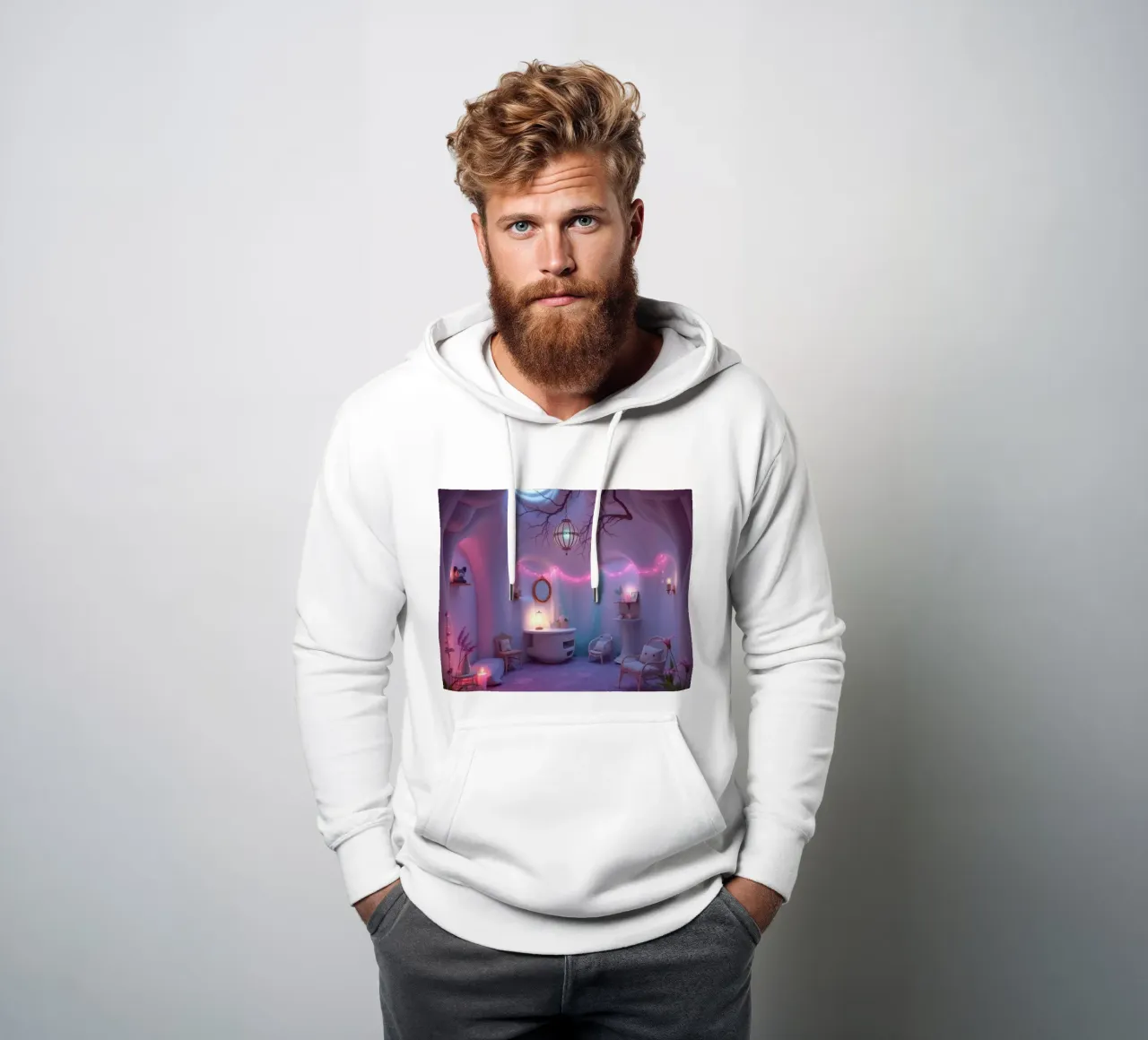 Gezellige kamer versierd met zachte verlichting en uniek decor hoodie van DesignDoodle