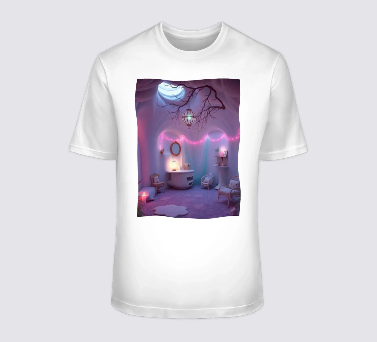 Camera accogliente con luci soffuse e arredamento unico t-shirt da DesignDoodle