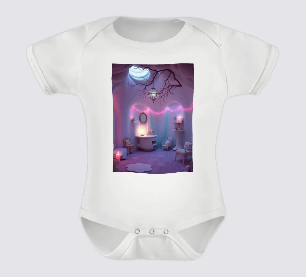 Camera accogliente con luci soffuse e arredamento unico body neonato maniche corte da DesignDoodle