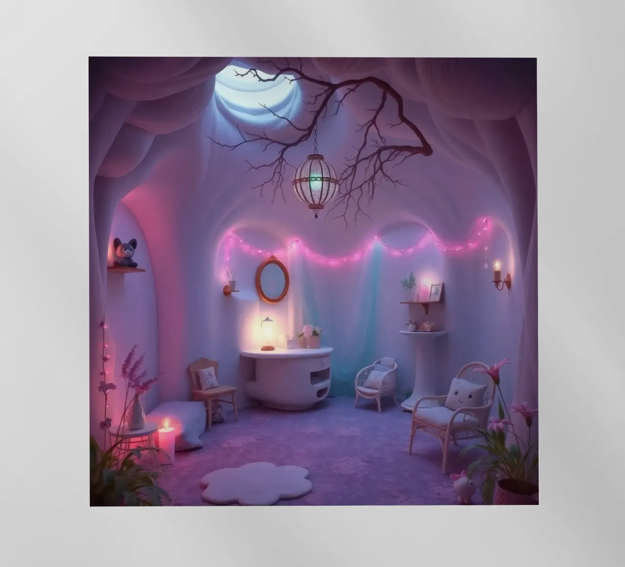 Camera accogliente con luci soffuse e arredamento unico pellicola backlit da DesignDoodle