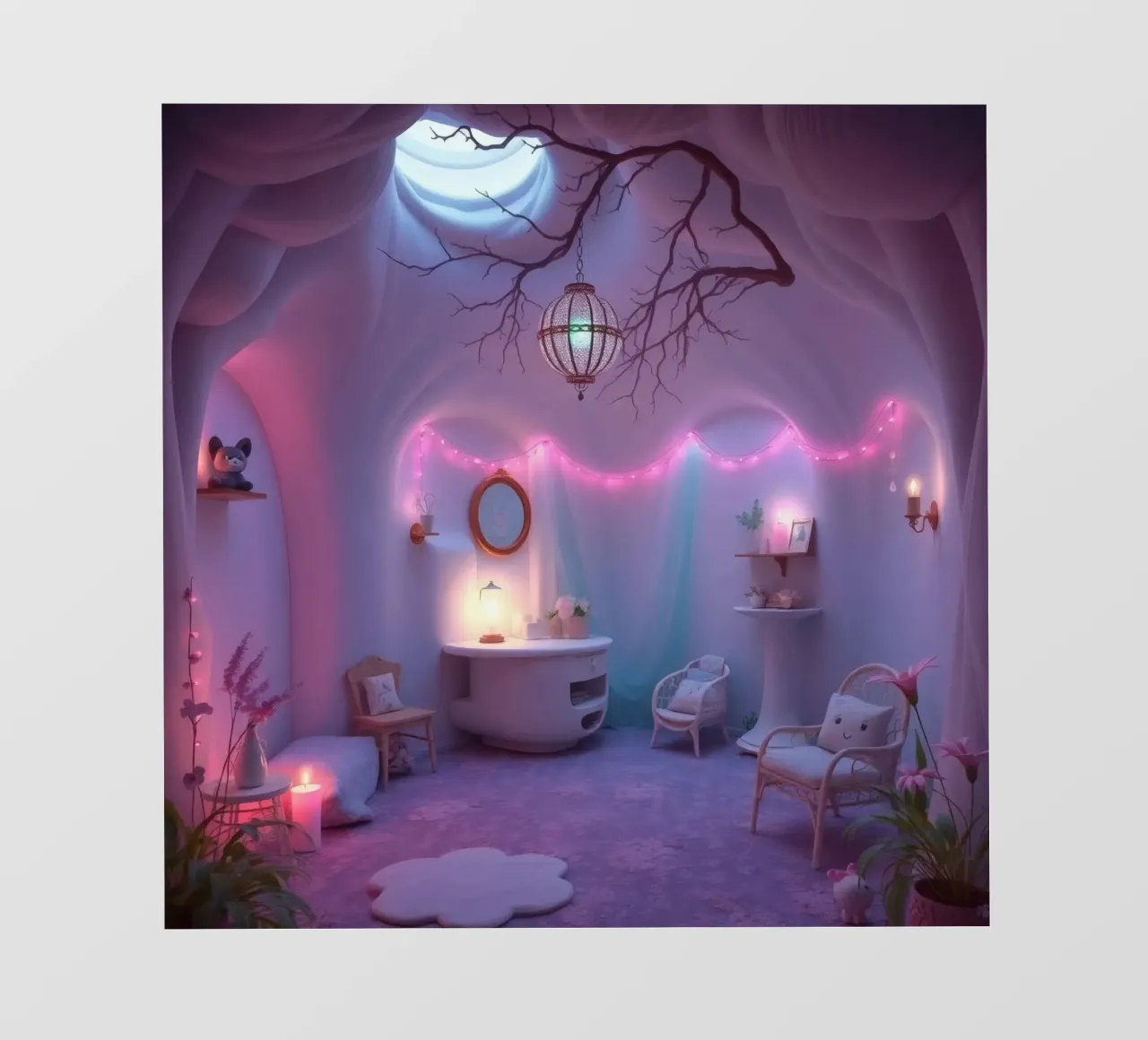 Camera accogliente con luci soffuse e arredamento unico telo in pvc da DesignDoodle