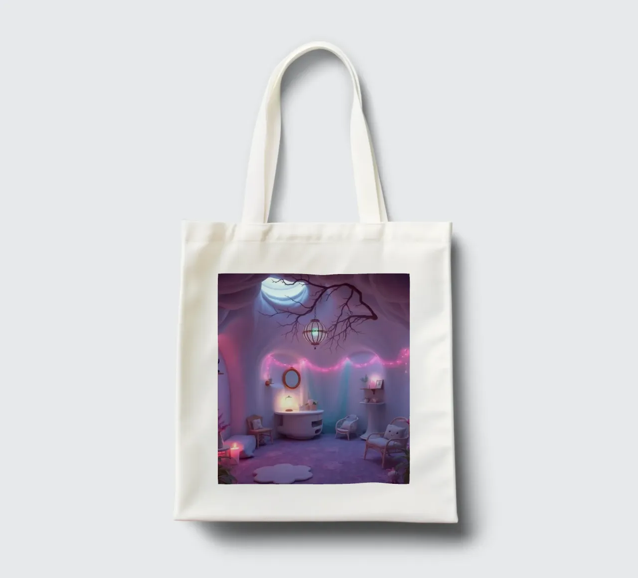 Camera accogliente con luci soffuse e arredamento unico borsa in juta da DesignDoodle