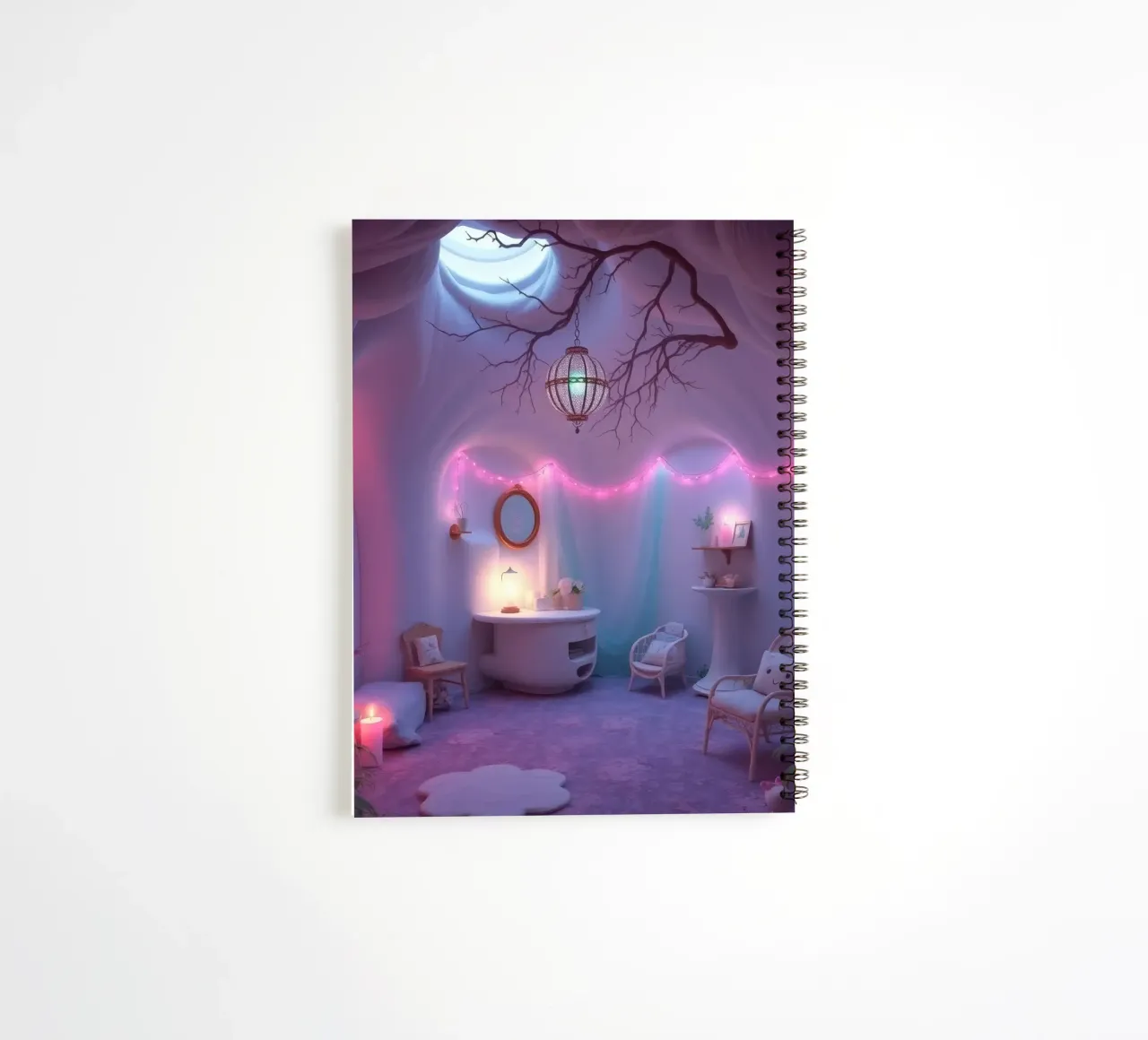 Camera accogliente con luci soffuse e arredamento unico diario ad anelli da DesignDoodle