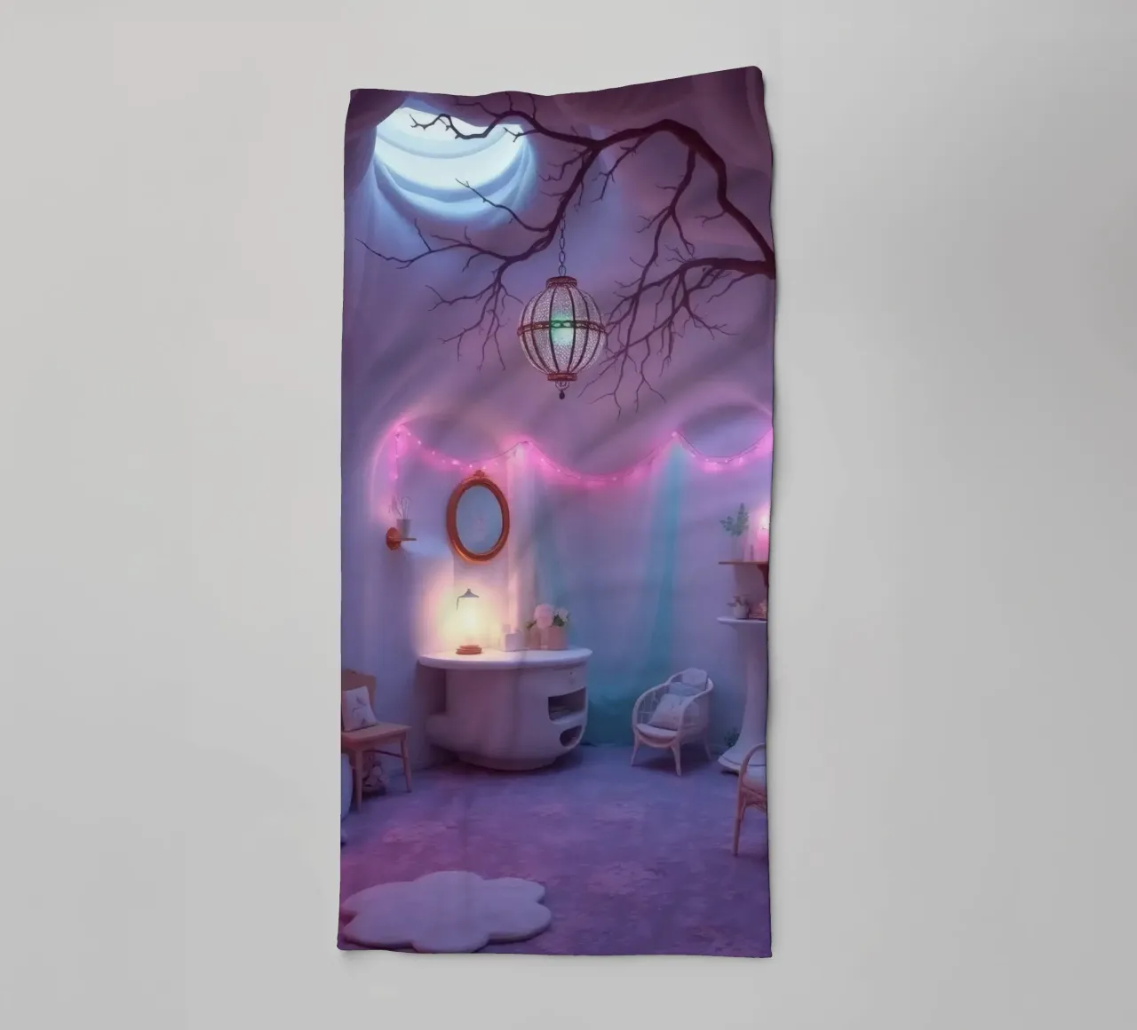 Camera accogliente con luci soffuse e arredamento unico asciugamano da bagno da DesignDoodle