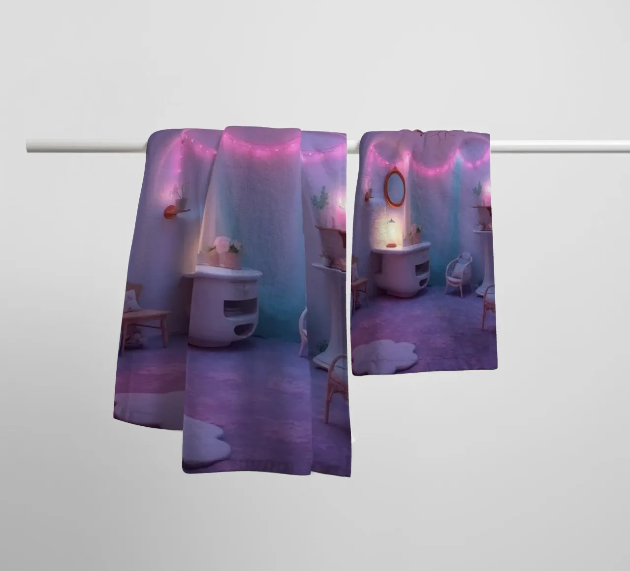 Camera accogliente con luci soffuse e arredamento unico asciugamano da bagno da DesignDoodle