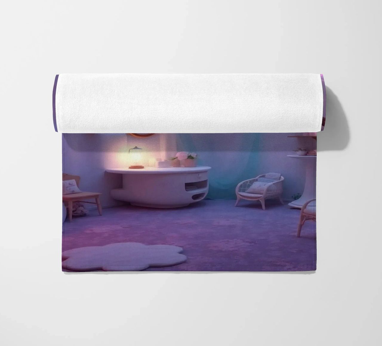 Camera accogliente con luci soffuse e arredamento unico telo mare da DesignDoodle