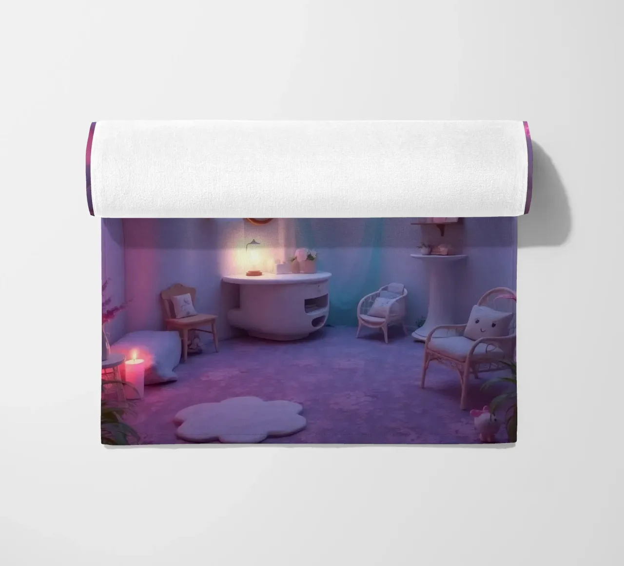 Gemütliches Zimmer mit sanfter Beleuchtung und einzigartigem Dekor Strandtuch von DesignDoodle