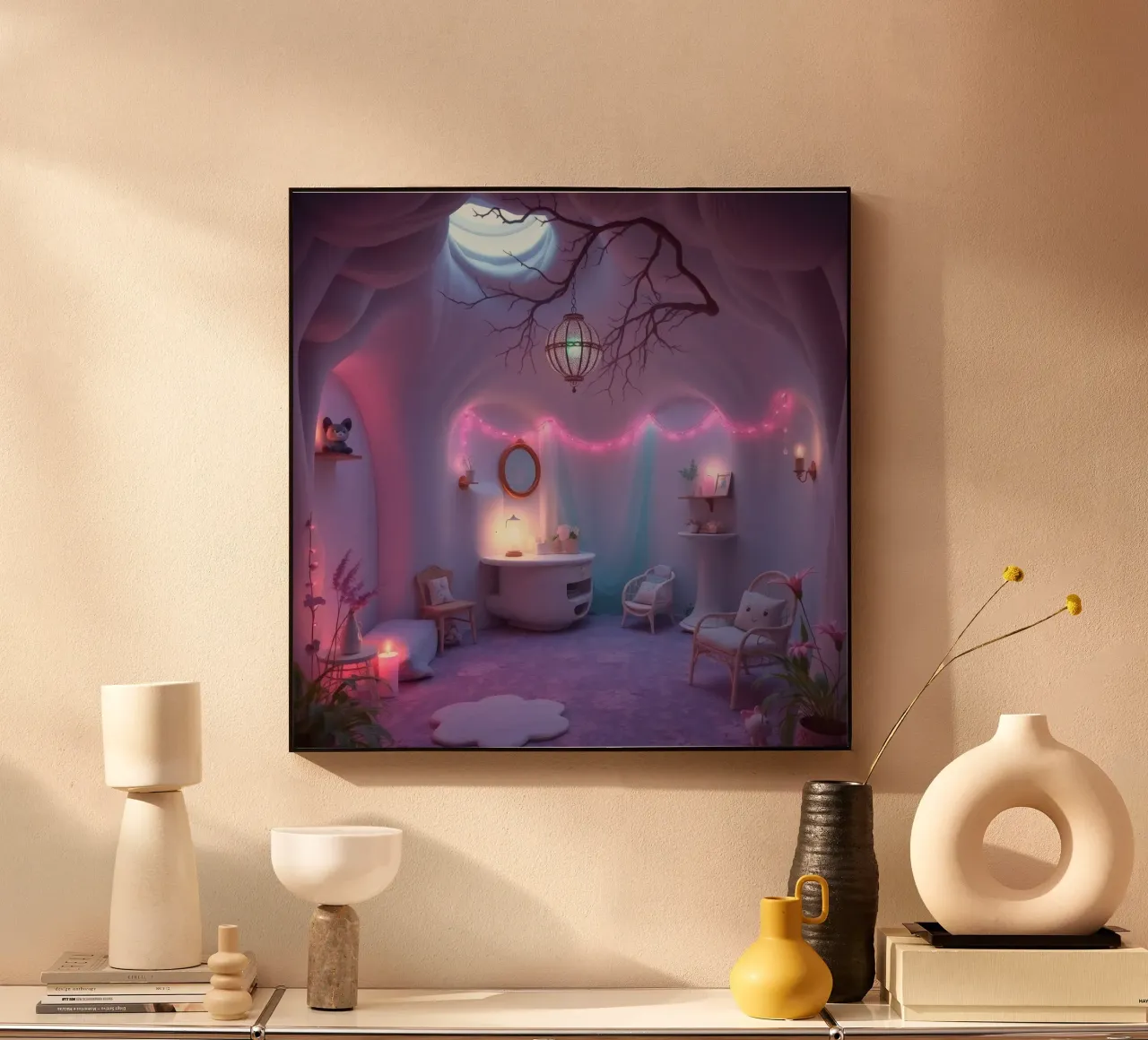 Camera accogliente con luci soffuse e arredamento unico plexiglass da DesignDoodle