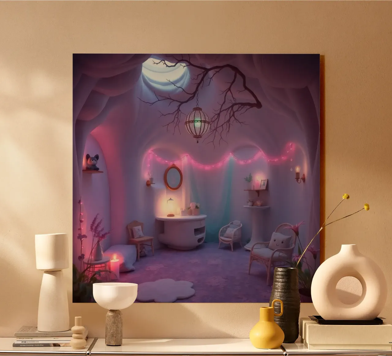 Camera accogliente con luci soffuse e arredamento unico plexiglass da DesignDoodle