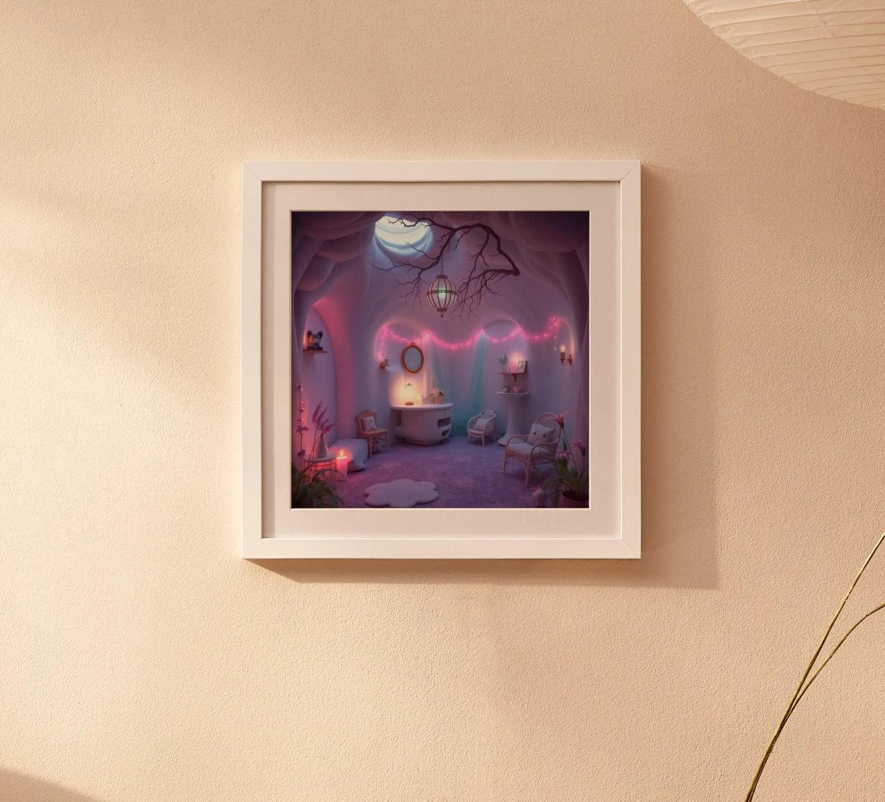 Camera accogliente con luci soffuse e arredamento unico carta hahnemühle da DesignDoodle