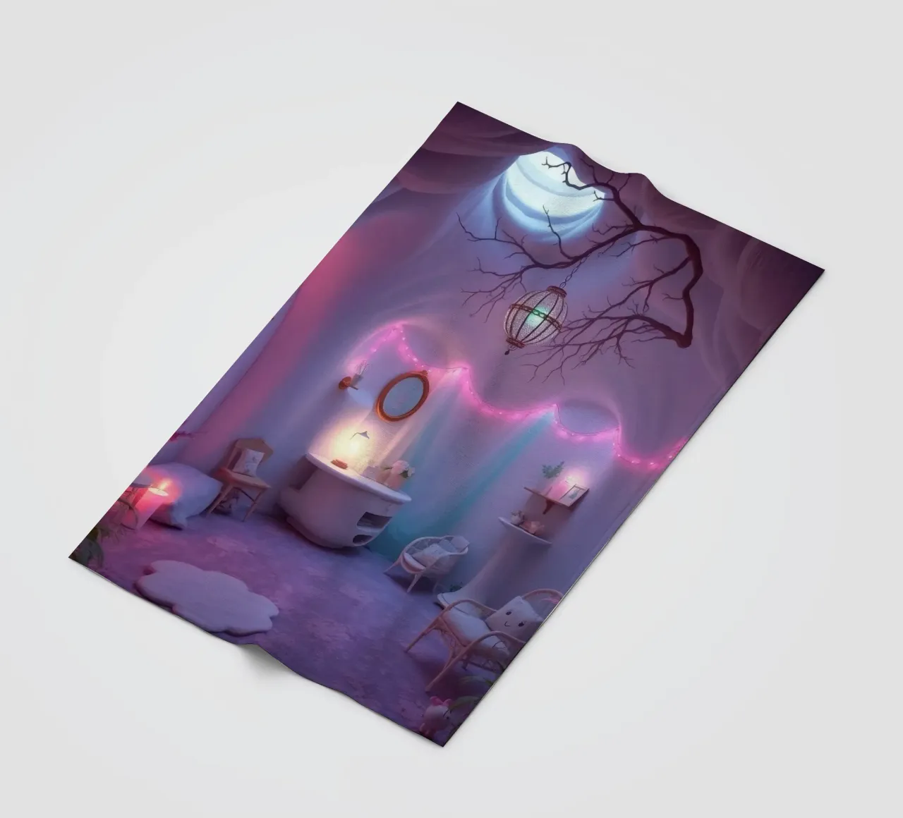 Camera accogliente con luci soffuse e arredamento unico coperta in pile da DesignDoodle
