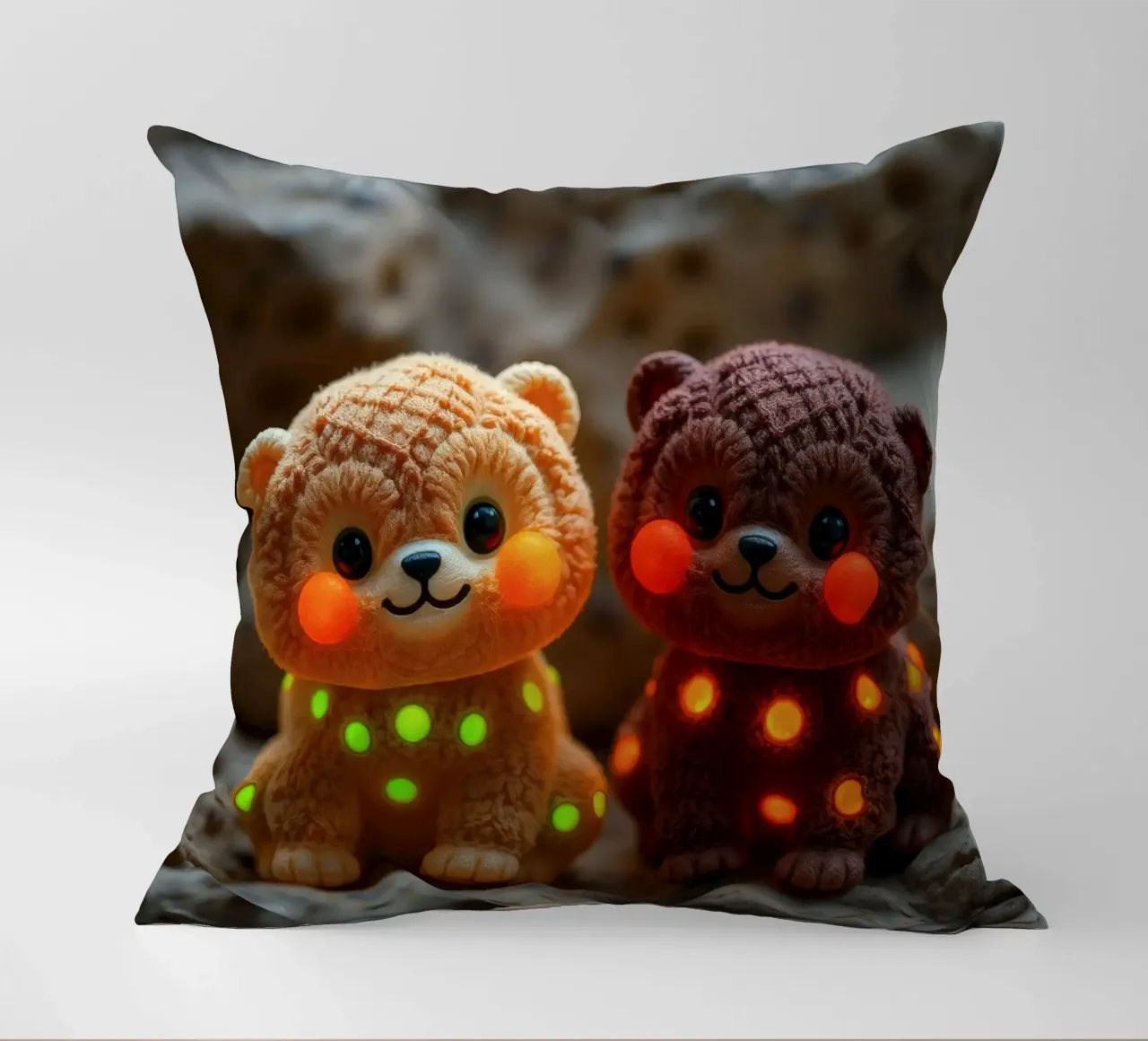 Morbidi orsetti di peluche con macchie luminose siedono su una roccia cuscino da DesignDoodle