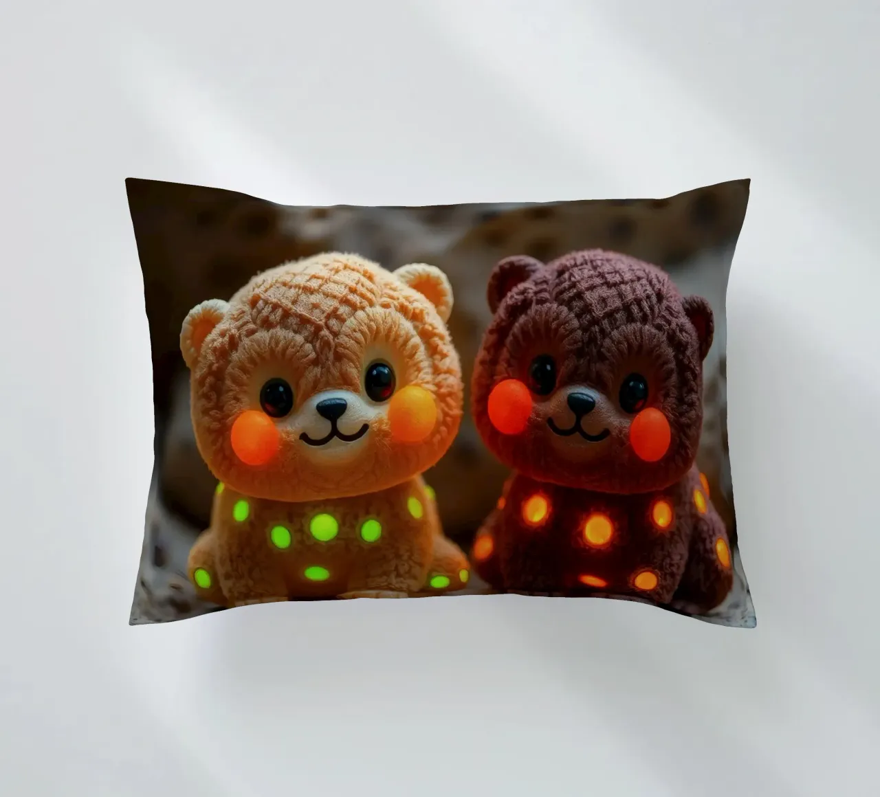 Morbidi orsetti di peluche con macchie luminose siedono su una roccia cuscino da DesignDoodle
