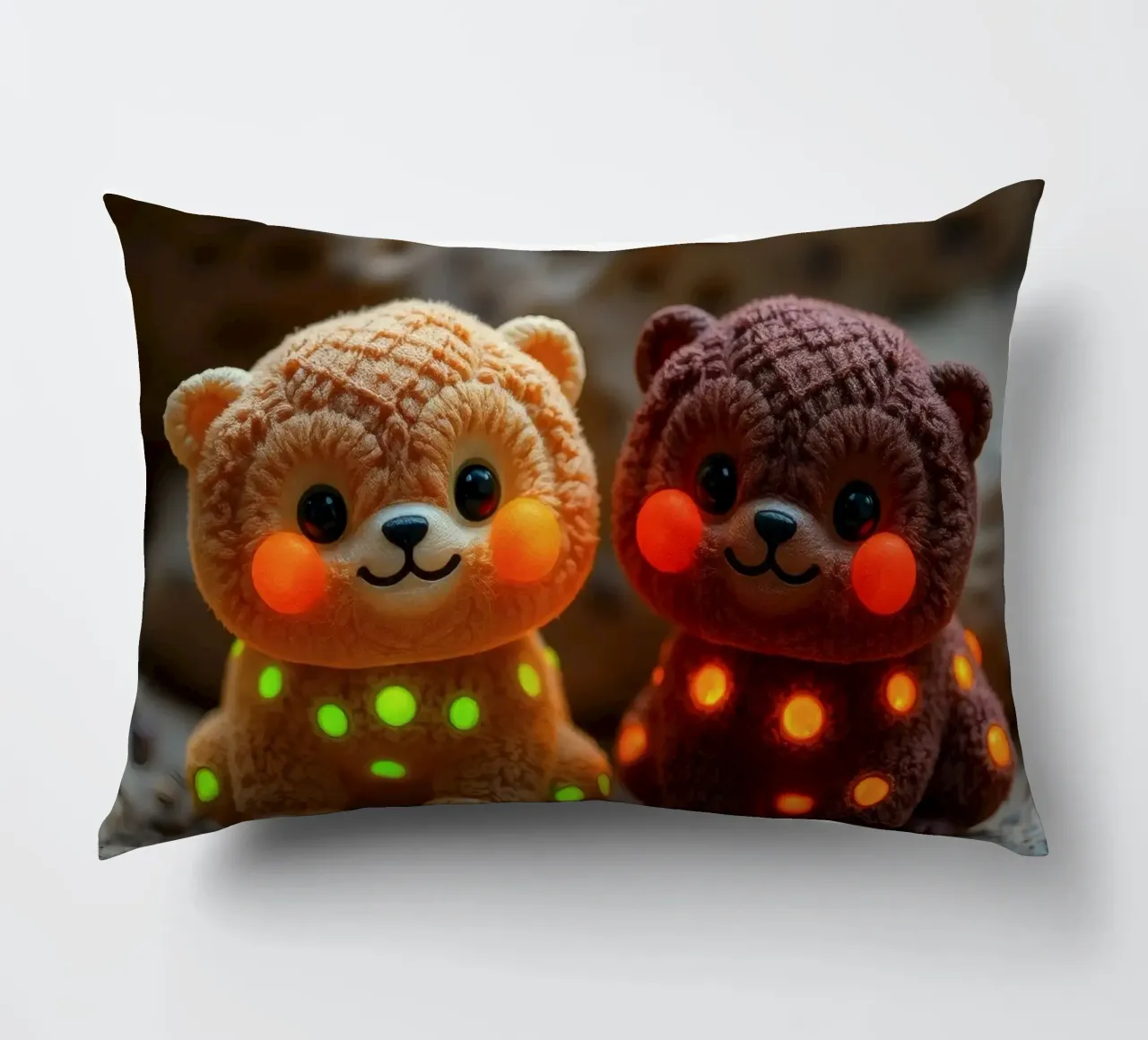 Morbidi orsetti di peluche con macchie luminose siedono su una roccia cuscino da DesignDoodle