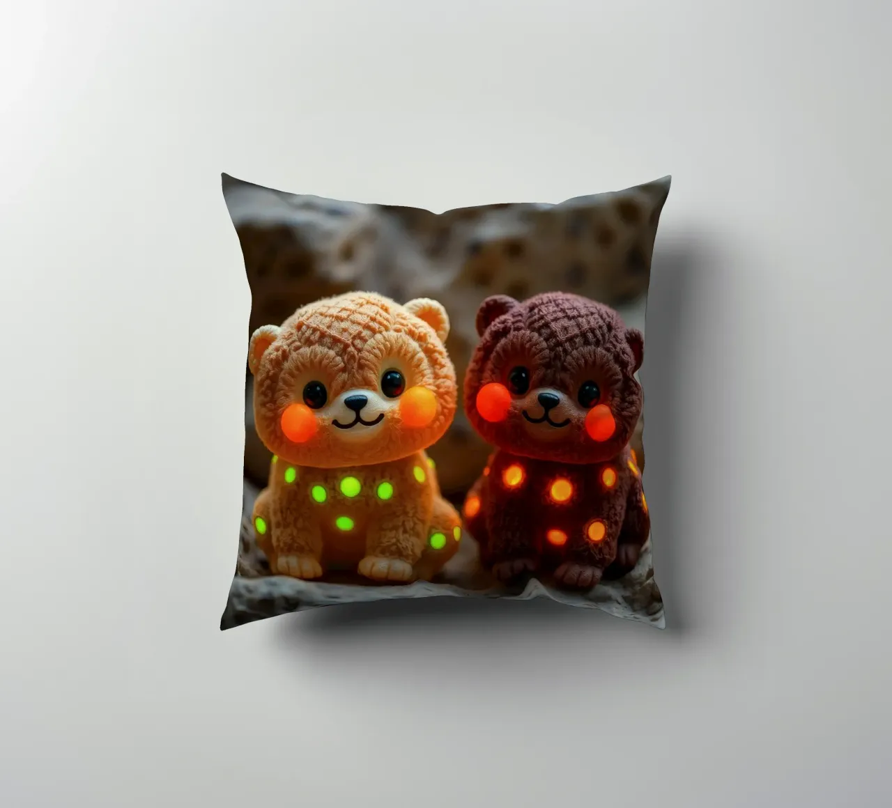 Morbidi orsetti di peluche con macchie luminose siedono su una roccia cuscino da DesignDoodle