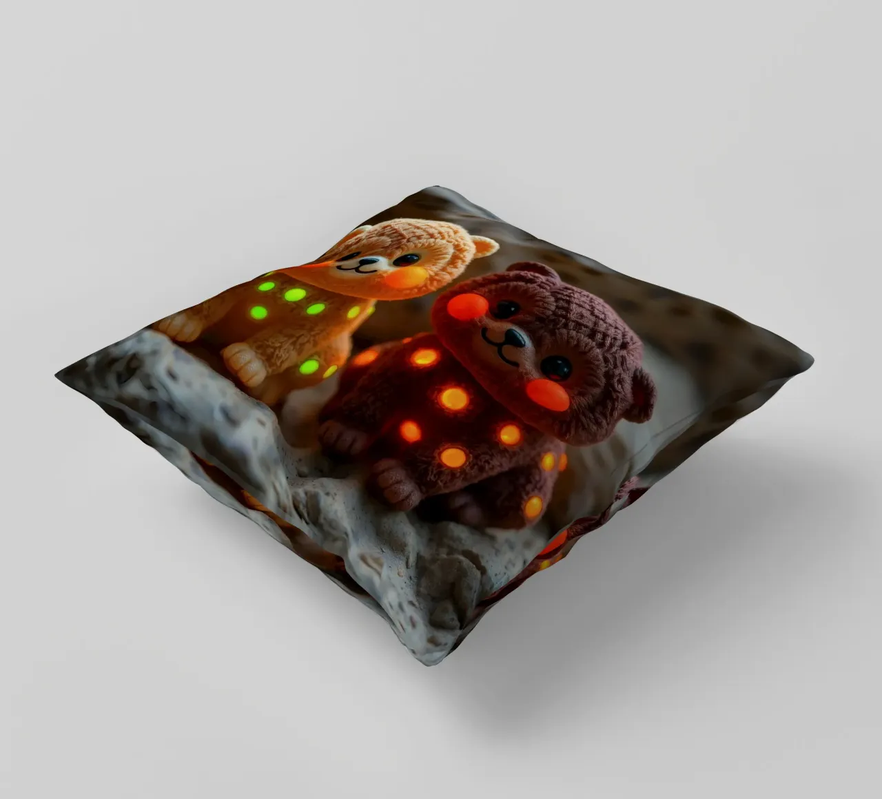 Morbidi orsetti di peluche con macchie luminose siedono su una roccia cuscino da DesignDoodle