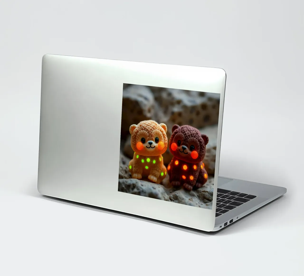Soft plush bear plushies with glowing spots sit on rock sticker by DesignDoodle
