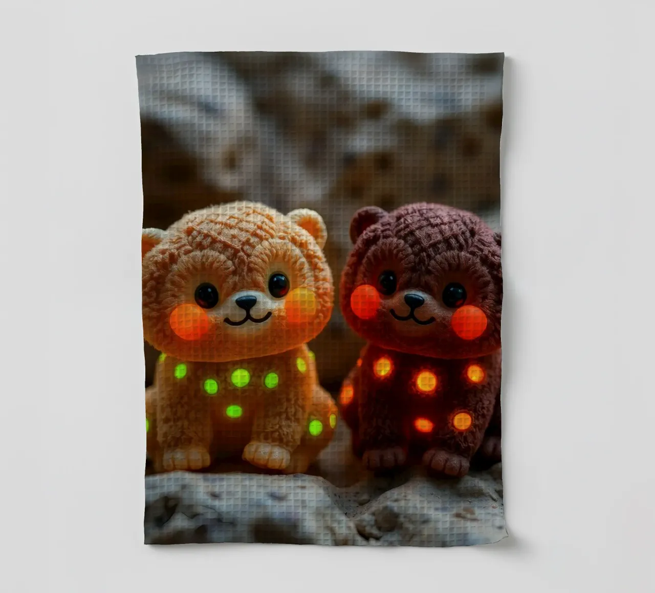 Morbidi orsetti di peluche con macchie luminose siedono su una roccia canovaccio da cucina da DesignDoodle
