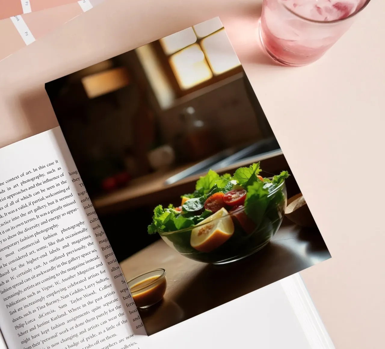 Insalata fresca con verdure e pomodori preparata in una cucina accogliente diario da DesignDoodle