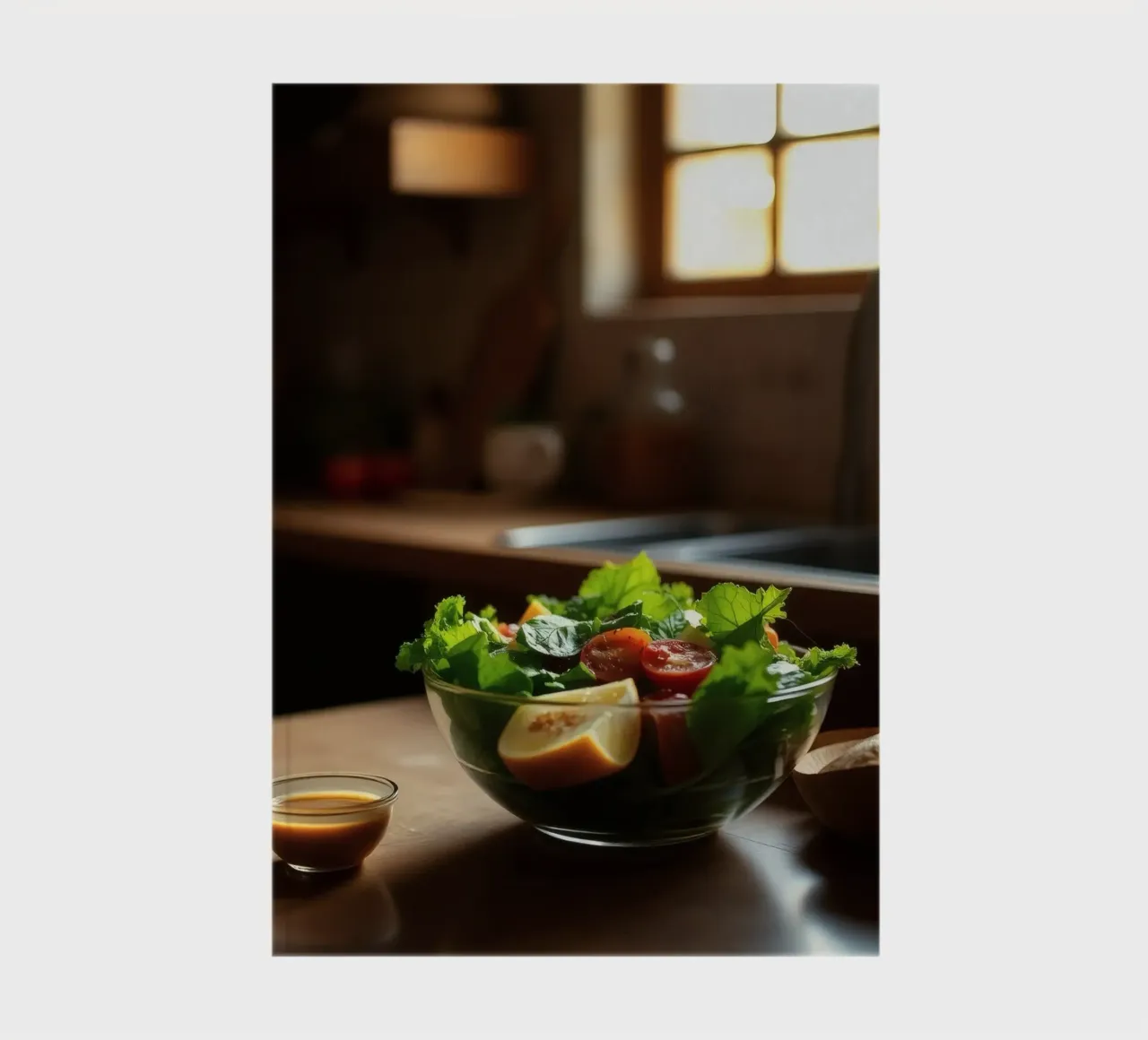 Insalata fresca con verdure e pomodori preparata in una cucina accogliente diario da DesignDoodle