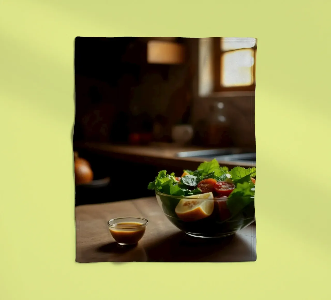 Insalata fresca con verdure e pomodori preparata in una cucina accogliente coperta in pile da DesignDoodle