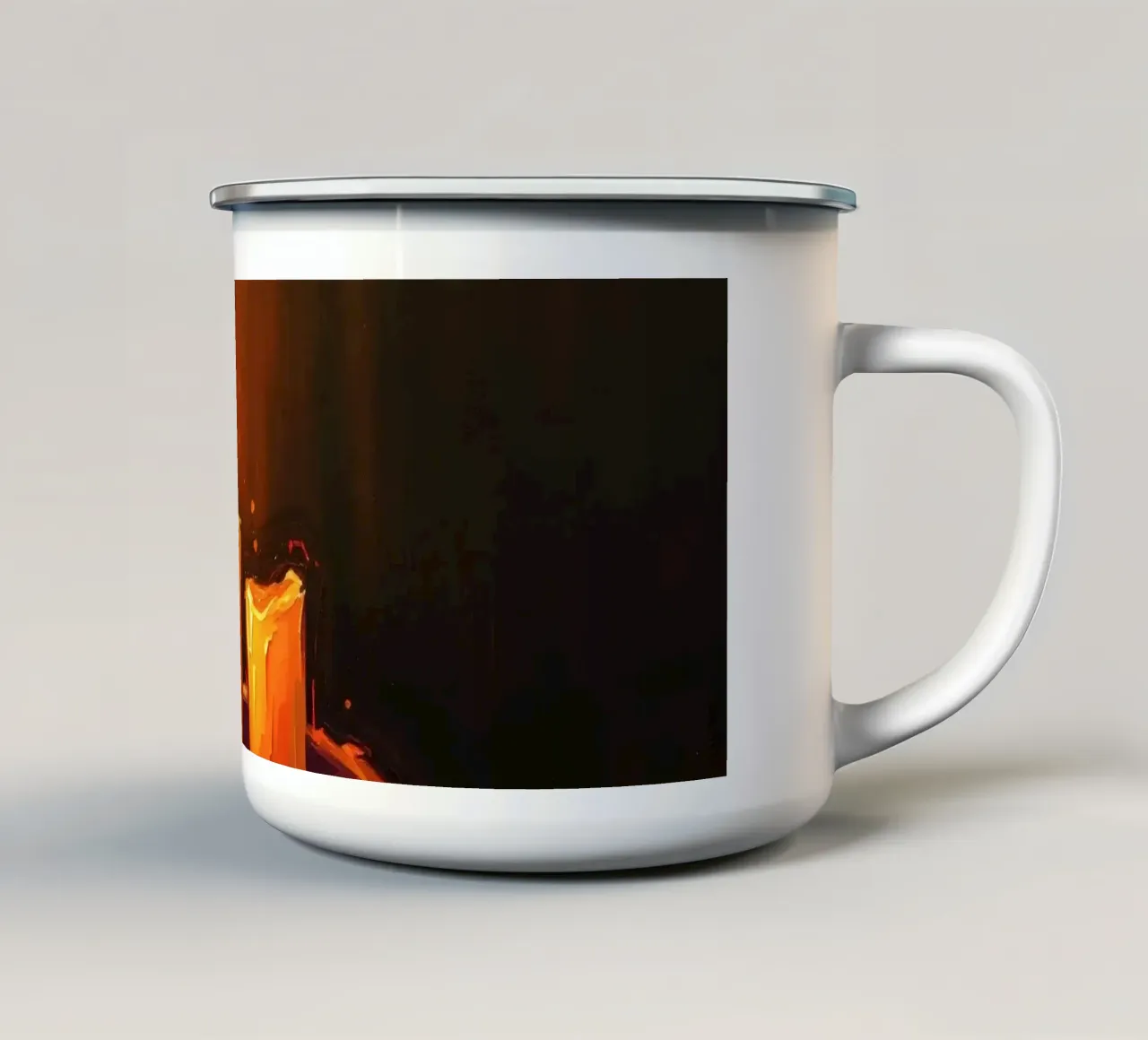 Il caldo bagliore della luce delle candele illumina gli ambienti bui tazza in smalto da DesignDoodle