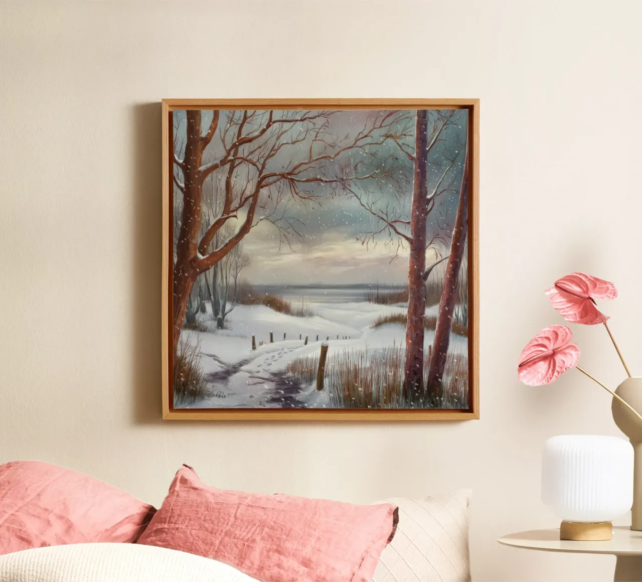 Silent Snow Path canvas with Floater frame by Obisidian Brush