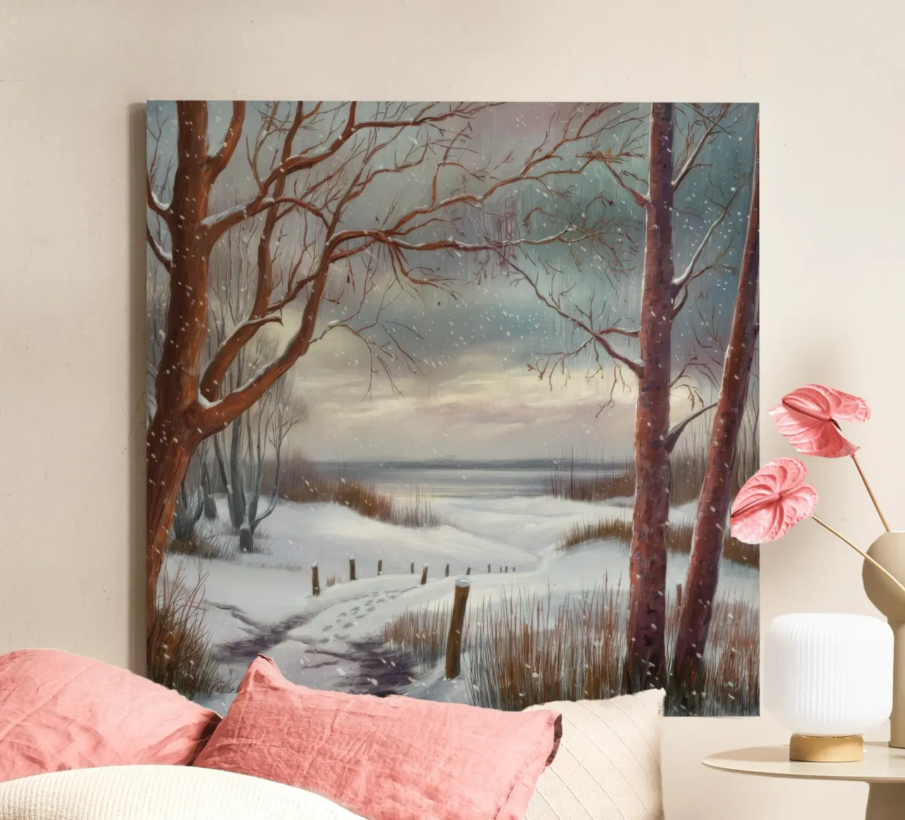 Silent Snow Path canvas with Floater frame by Obisidian Brush