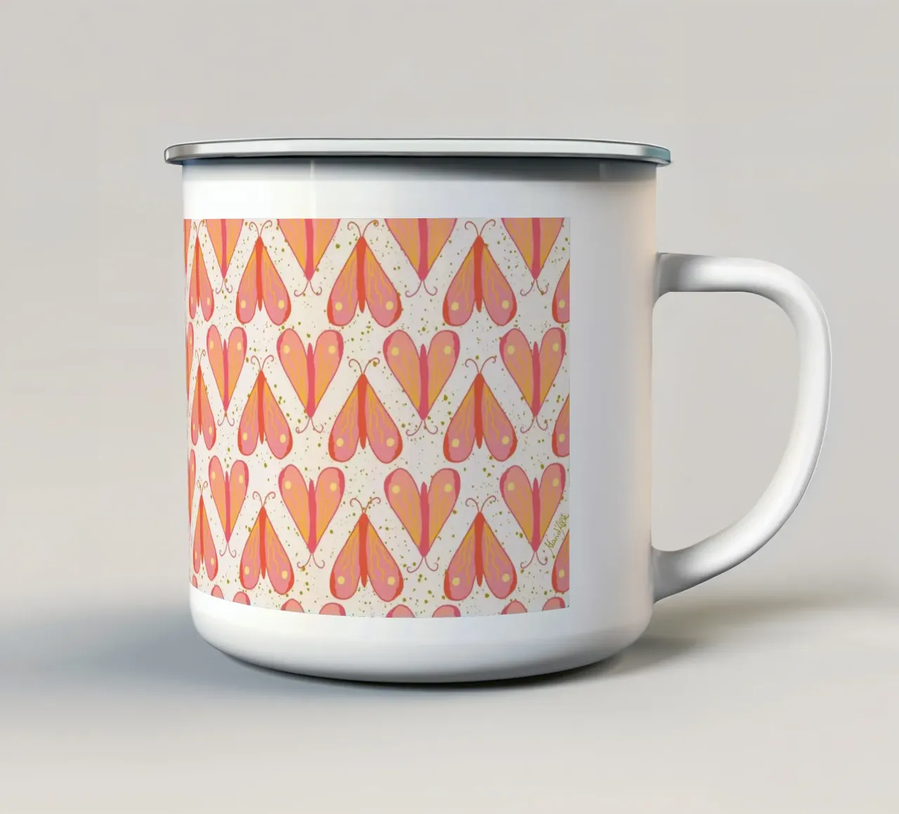 Infinite moth (orange & pink) tazza in smalto da Mandalla Pattern
