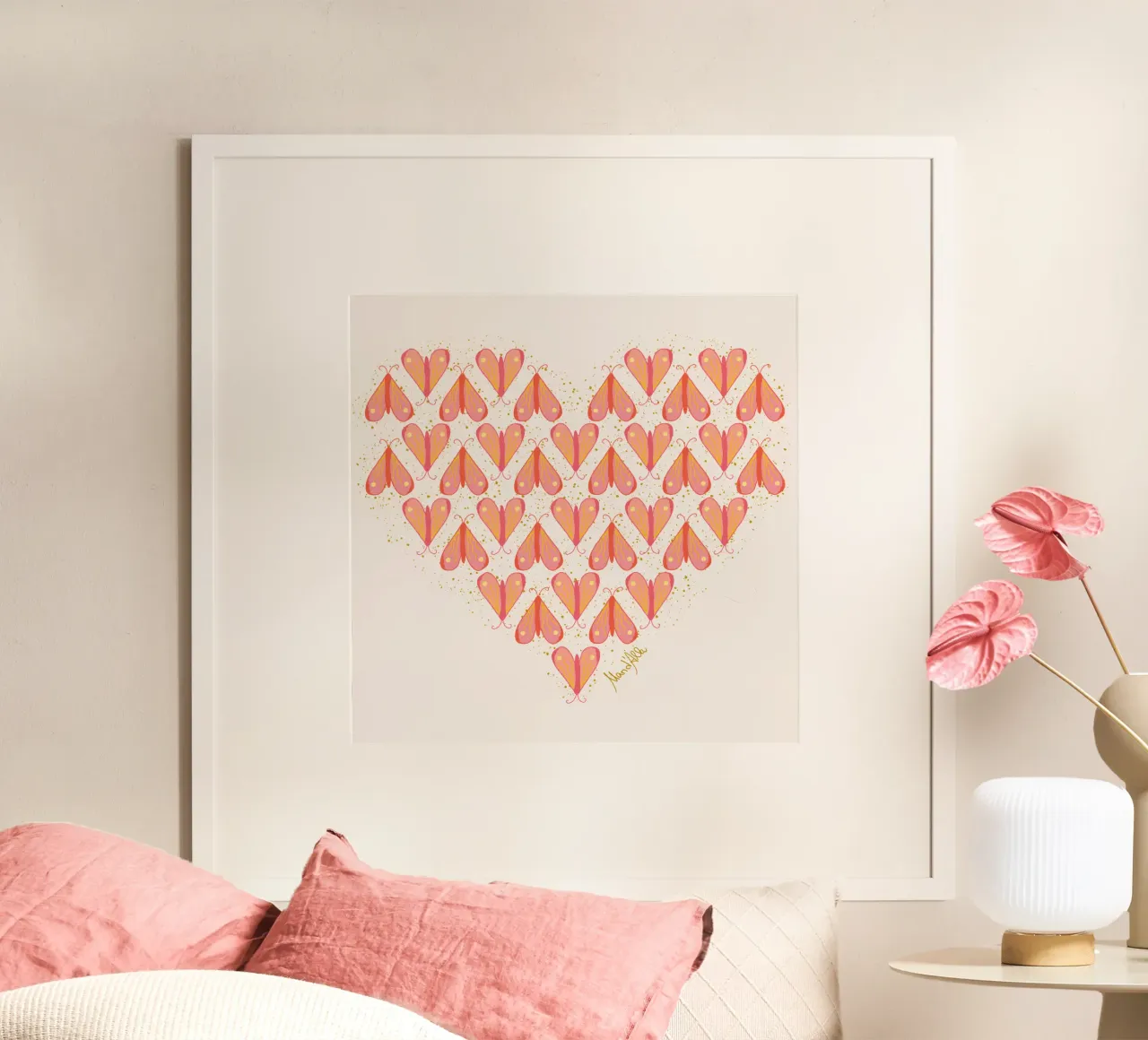 Infinite moth (orange & pink) poster con telaio in alluminio da Mandalla Pattern
