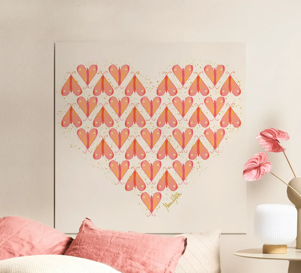 Infinite moth (orange & pink) poster con telaio in alluminio da Mandalla Pattern