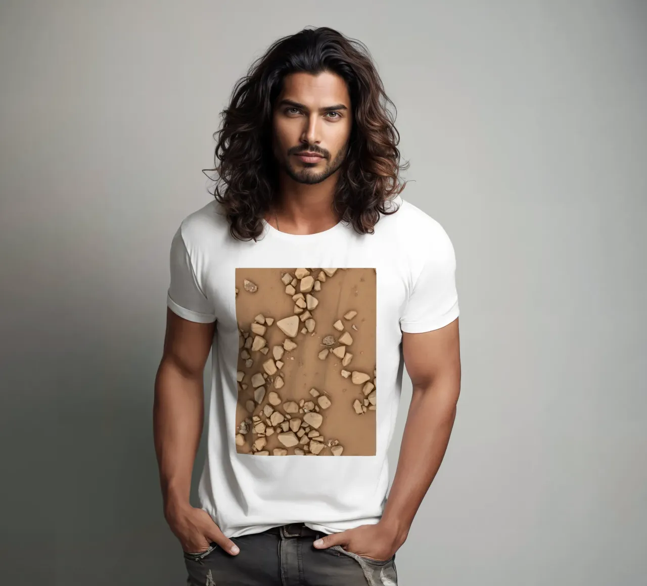 Disposizione naturale di piccole pietre sparse su un fondo marrone t-shirt da DesignDoodle