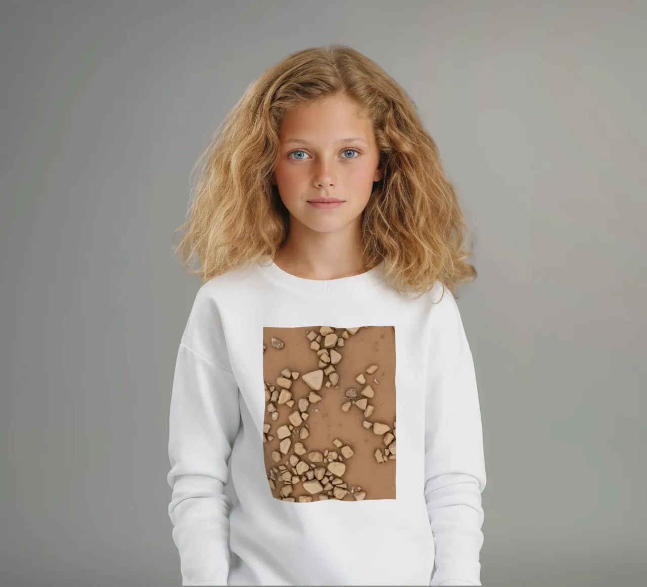 Disposizione naturale di piccole pietre sparse su un fondo marrone felpa bambino da DesignDoodle