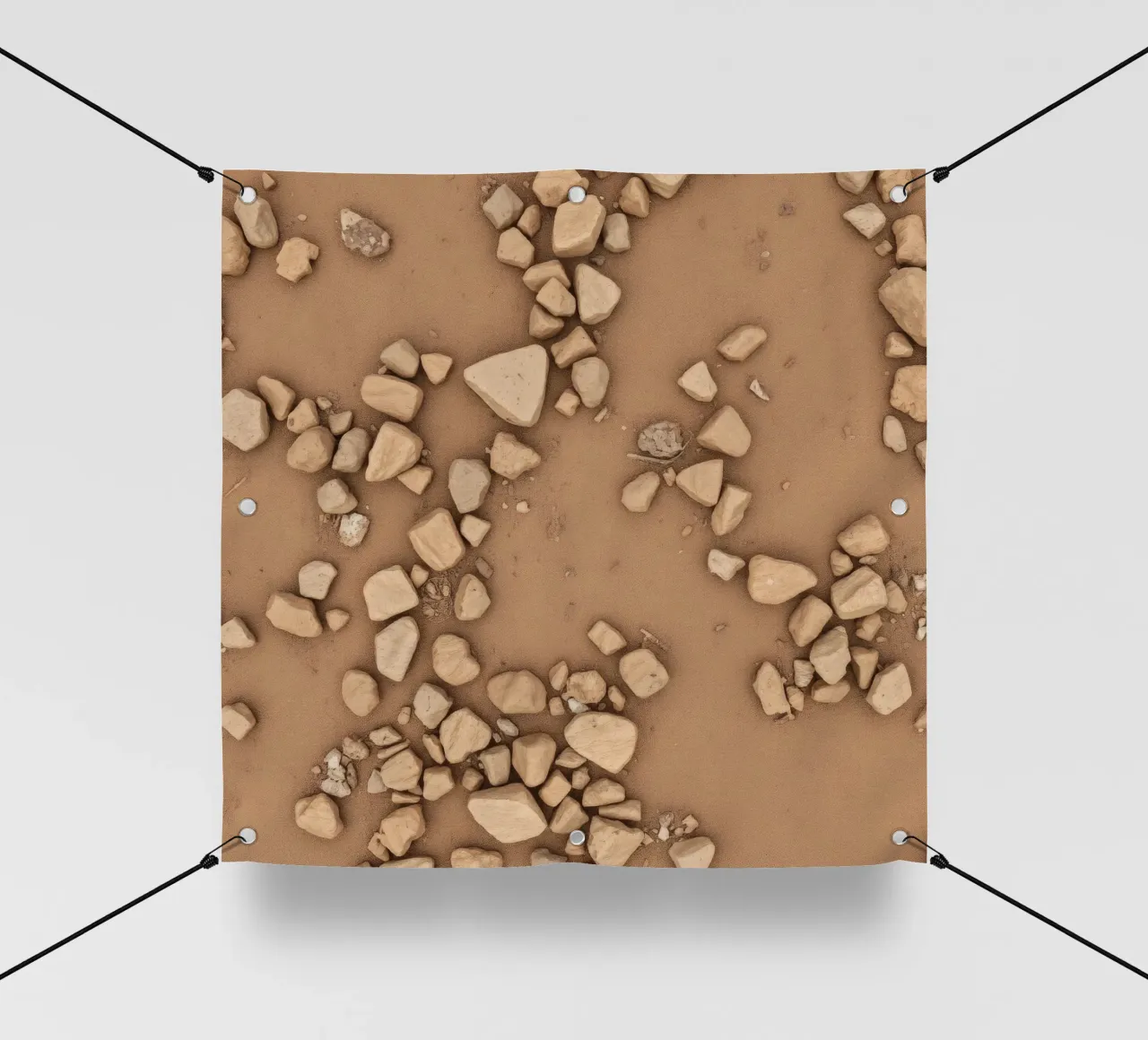 Disposizione naturale di piccole pietre sparse su un fondo marrone telo in pvc da DesignDoodle