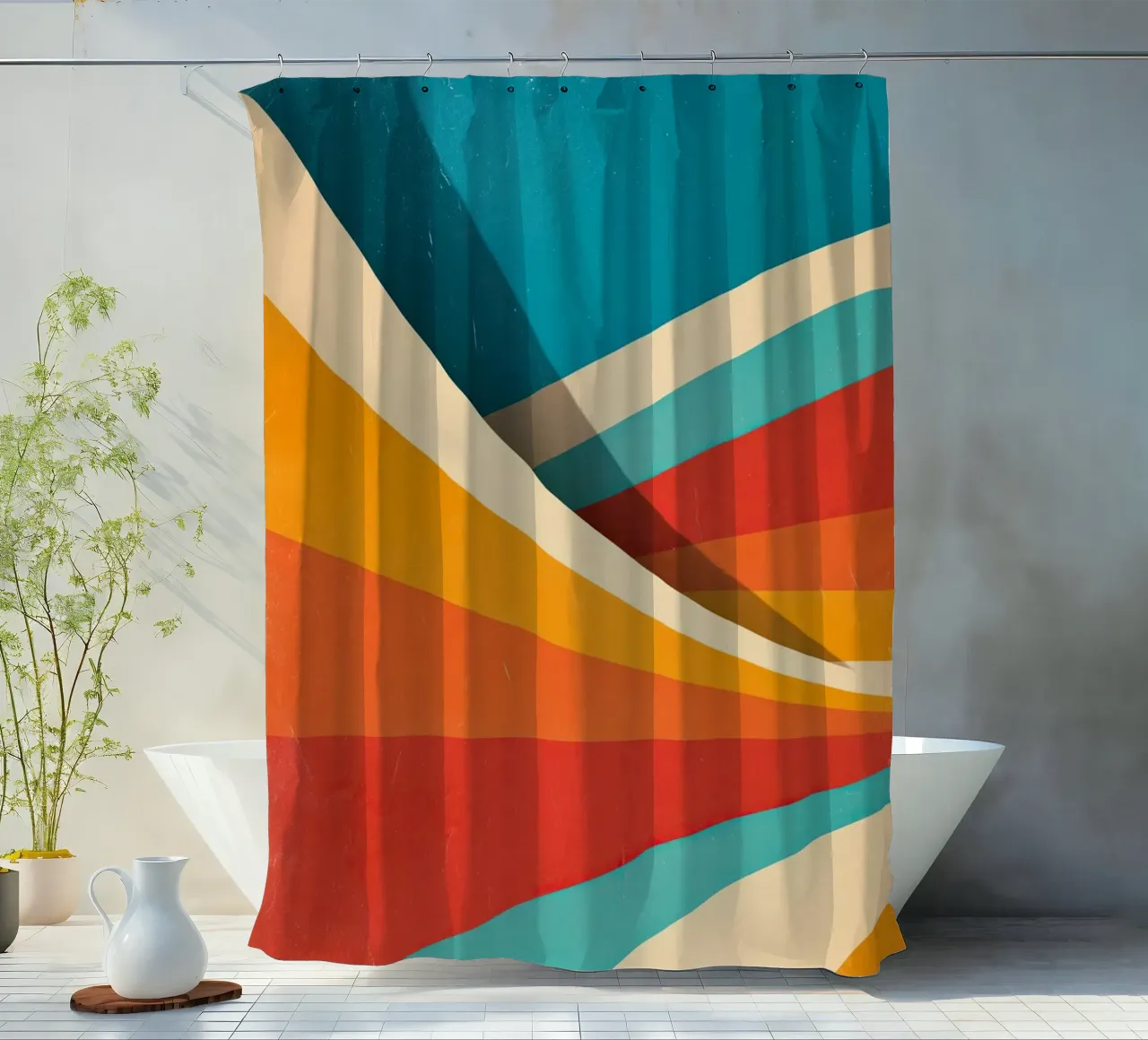 Retro vibes | Abstract 70s stripe motif shower curtain by Autofocus