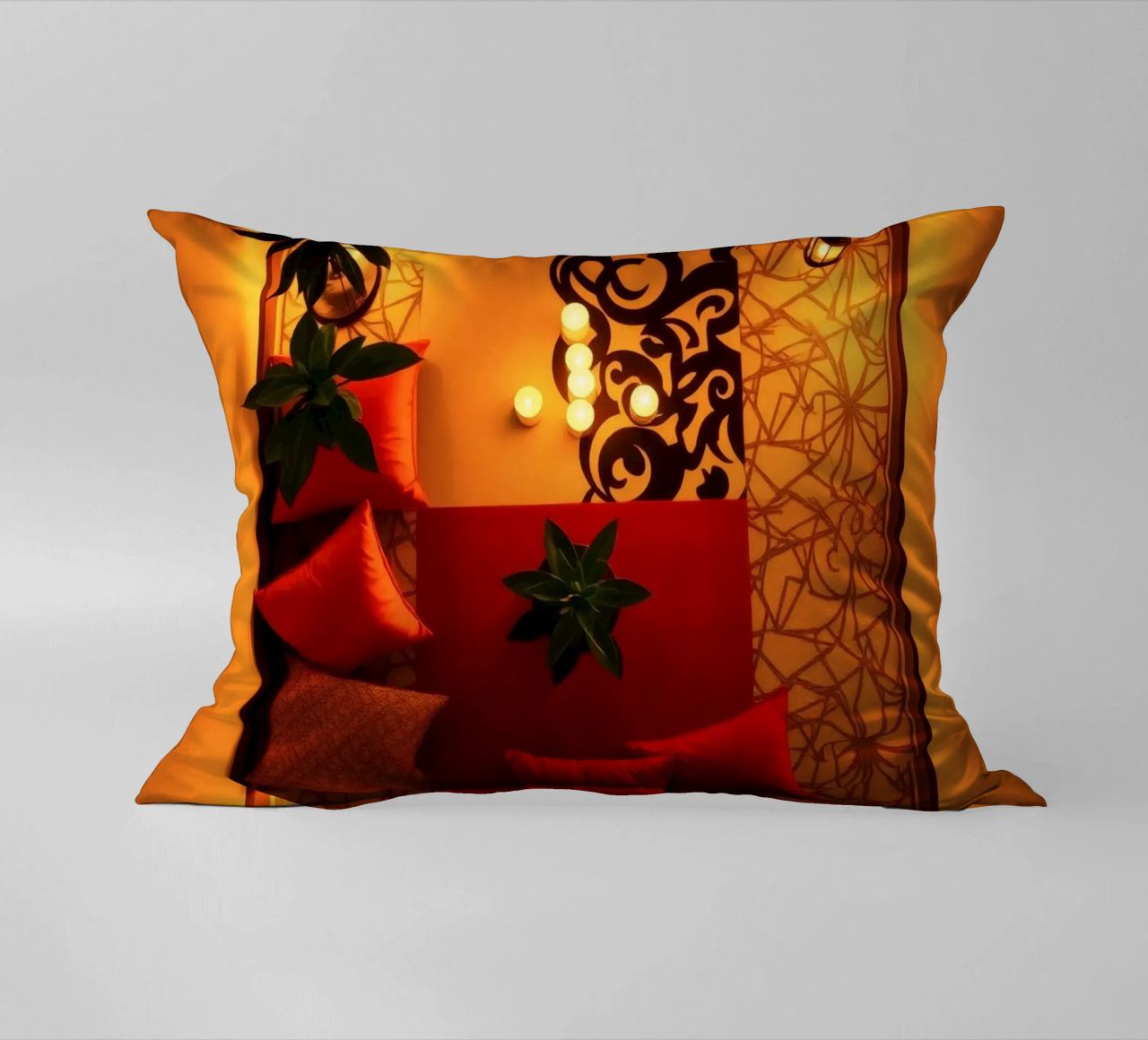caldo Accogliente salotto interno con cuscini decorativi e piante cuscino da DesignDoodle