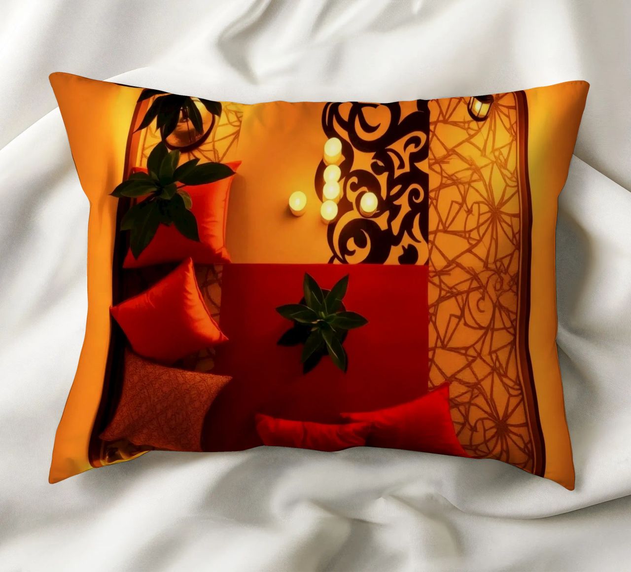 caldo Accogliente salotto interno con cuscini decorativi e piante cuscino da DesignDoodle